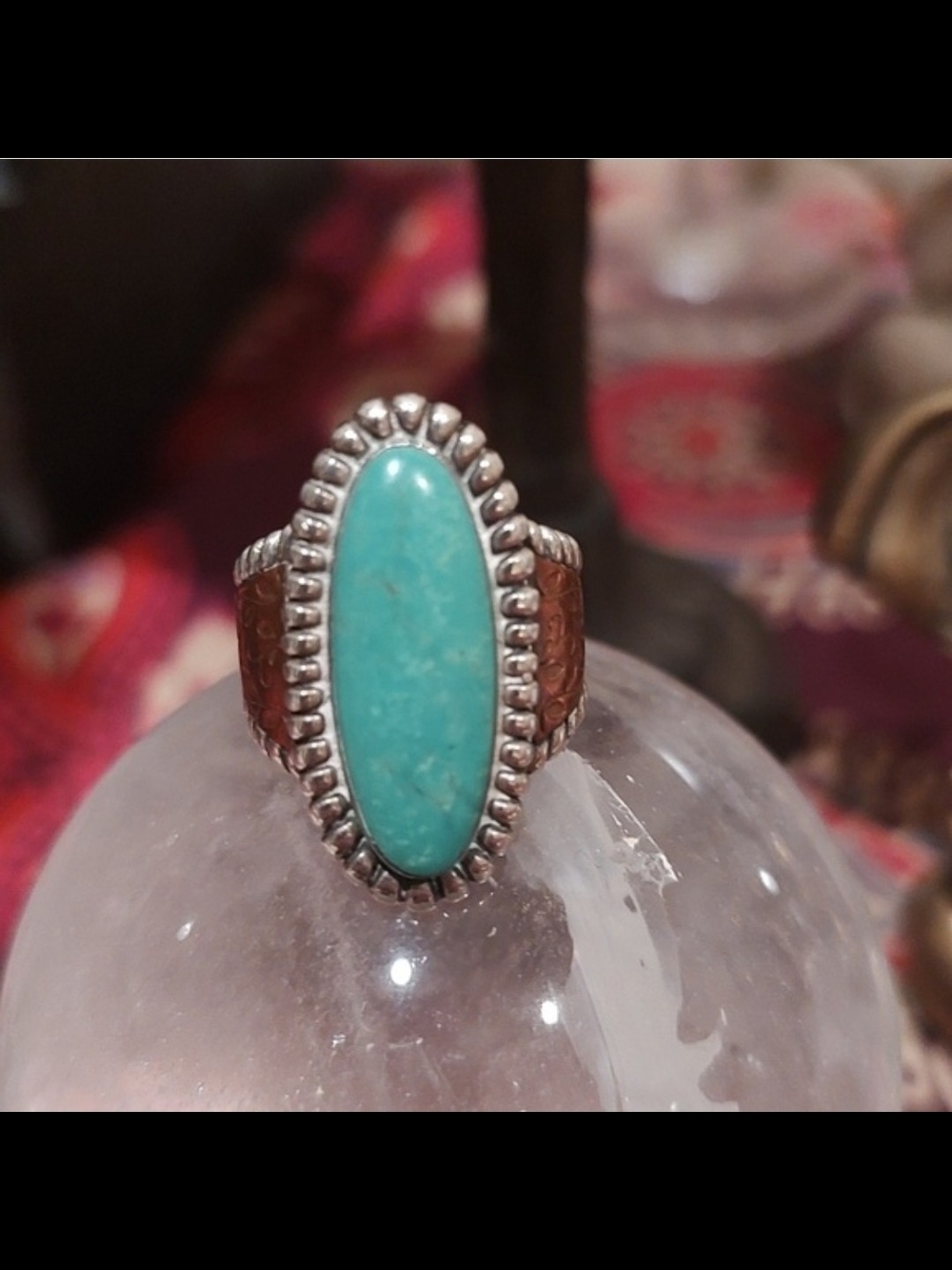 Rare ! Carolyn Pollack Relios Green Turquoise W/ Copper Accent Sterling Ring